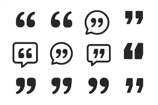 Quote mark collection. Quotation icon set. Vector signs for testimonial, citation, speech, comments. Dialogue bubble symbol. Punctuation graphic for text, message, sentence.