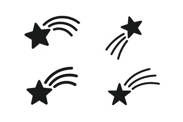 Poster - Shooting Star Icon Set. Meteor Silhouette. Falling Star Vector Collection. Night Sky Symbol. Astronomy, Space, Celestial Object, Wish, Comet, Simple Black Pictogram, Isolated Design