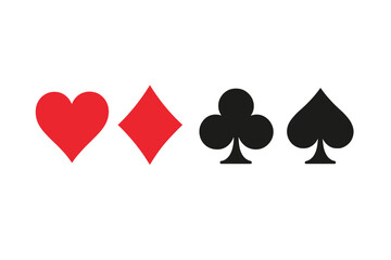 Poster - Playing Card Suits Vector Set. Red Heart, Red Diamond, Black Club, Black Spade Symbols. Classic Deck Icons. Casino, Poker, Gambling, Game Elements. Isolated Transparent Illustration