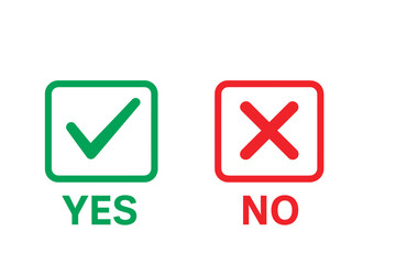 Poster - Green Check Mark and Red Cross Symbol in Square Box, Yes and No Button Icons, Approval and Rejection Choice, Voting, Decision Making, Confirmation, Vector Illustration Isolated on White
