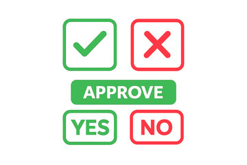  - Approve and Reject Icons Set. Green Tick and Red Cross Symbols. Yes No Buttons. Approval Decision Choice. Checkbox and Button Vector for Web UI, Forms, Voting, Survey, Interface