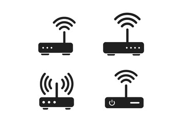 Leinwandbilder - Wi-Fi router icon set. Wireless network modem symbols. Internet connection pictogram. Broadband hotspot signal. Flat minimal glyph for app UI UX, web design element. Vector.
