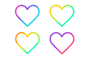 Poster - Colorful gradient heart shape set. Love symbol line art. Metaphor for passion, romance, feeling, emotion. Vector icon for Valentine's Day. Social media like button design.