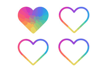 Poster - Set of colorful gradient heart shapes. Love symbol line art vector illustration. Icons for social media like button, Valentine's day, romance. Isolated on white background.