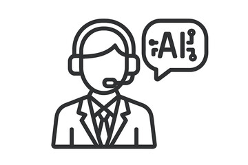 Poster - AI customer service icon with chatbot agent. Contact support operator with headset for app and website. Helpdesk tech support. Business virtual assistant vector illustration.