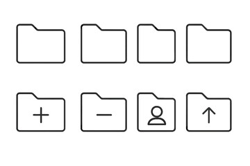 Fototapete - Minimal Line Folder Icon Set. Outline File Folders with Add, Remove, User, Upload Symbols. Simple Document Management, Data Organization, Storage Concept. Black Linear Vector Illustration