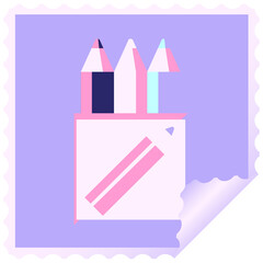 Fototapete - pack of coloring pencils graphic square sticker stamp in bright neon color