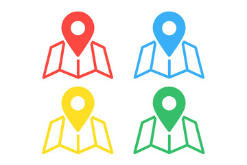 Poster - GPS location icon set. Multicolor map icon vector collection. Map pin, pointer, and marker symbol for navigation and destination. Geolocation positioning system sign concept.