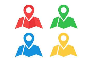 Poster - GPS location icon set. Multicolor map pin pointer symbol for navigation and destination. Vector of position marker signs in red, green, blue, yellow colors. Isolated element.