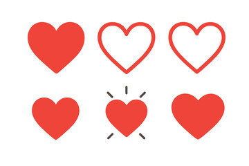  - Red Heart Icon Set. Flat and Outline Heart Symbols. Minimalist Love, Like, Favorite, Valentine, Social Media, Notification, Romantic, Relationship, UI, App, Web, Vector Illustration