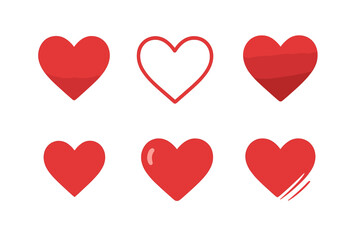 Leinwandbilder - Red Heart Icon Set. Collection of Flat, Outline, Gradient, Glossy, and Brush Stroke Heart Symbols. Love, Romance, Social Media, Valentine, Favorite, Like, Vector Illustration