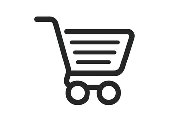 Poster - Shopping cart icon, minimalist vector, e-commerce symbol, online store, checkout cart, web and app interface, retail basket, digital commerce, black line art, isolated transparent background
