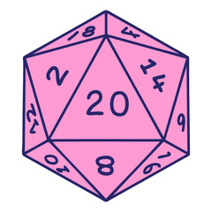 Wall Mural - retro tattoo style natural 20 d20 dice roll in bright neon color