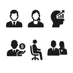Fototapete - Comprehensive Set of Black Pictogram Silhouettes Business Icon Signs for Websites and Applications