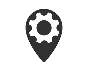 Poster - Stylized location pin with a cogwheel inside, symbolizing technical service location. Great for maps, apps, mechanics, repair, and engineering themes.