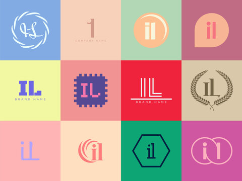 IL logo company template. Letter i and l logotype. Set different classic serif lettering and modern bold text with design elements. Initial font typography.