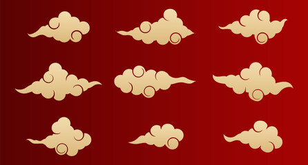 Poster - Set of chinese cloud icon. Set of japanese cloud. Asian clouds. Decorative elements for design. Vector illustration