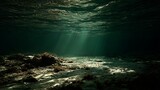 Underwater sunlight beams on seabed