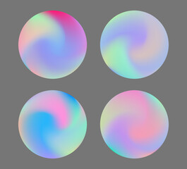 Aufkleber - Vector illustration shows round shapes with soft pastel gradients in vivid neon colors. The design features a modern, abstract, dreamy style with swirling pink, green, blue, and violet hues.