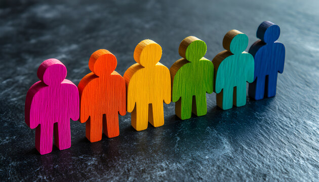 Colorful wooden people icons, business concept