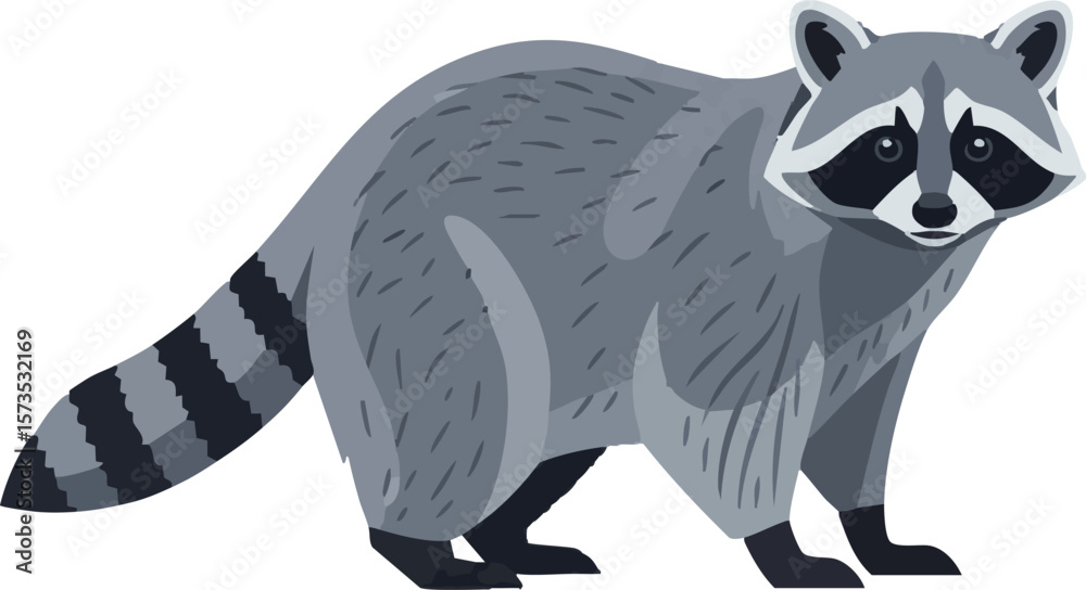 Raccoon vector drawing in side view – full body pose on white ...