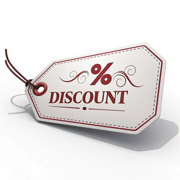 3D render of white discount tag with red percentage symbol
