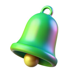 Poster - A vibrant 3d render of a green bell with a golden clapper isolated on black