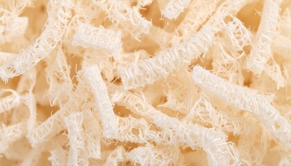 Extreme macro of natural loofah sponge fibers, a detailed beige and cream texture. Abstract organic background for spa, wellness, or eco-friendly concepts.