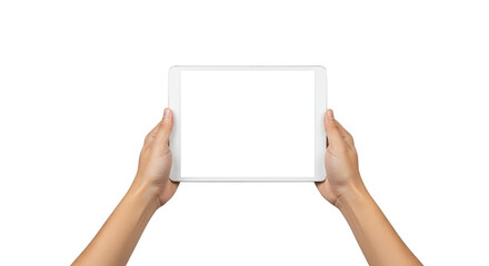Isolated Image Hands Holding a Digital Tablet with White Screen