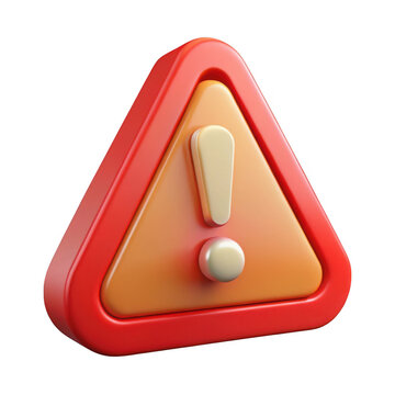3d rendered warning sign with exclamation mark isolated on transparent background