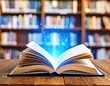 © Al - Open book with magical light in library
