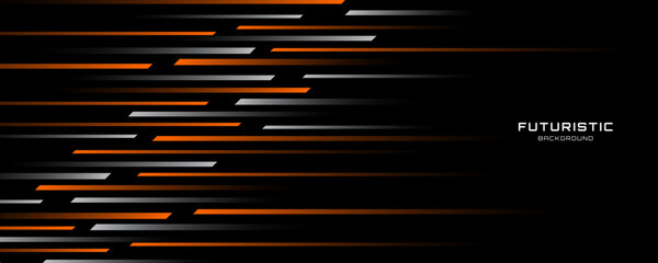 Poster - Techno abstract background on dark space with orange white lines decoration. High speed with stripes style. Modern graphic design element moving concept for web banner, flyer, card, or brochure cover