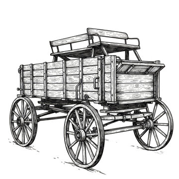 Vintage Illustration Cart Wooden Wheels and Isolated Transportation Design