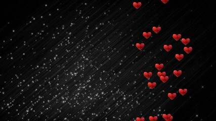 Poster - Start red heart shapes emerging bottom right and rising on dark background visualizing love flow