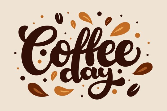 Coffee Day Hand Lettering with Coffee Beans and Dots Illustration