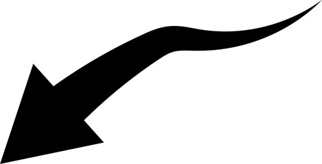 Poster - A stylized black arrow curves downwards and to the left against a white background