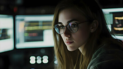 Woman Coder Night Illustration