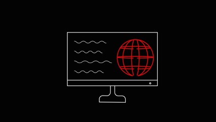 Fototapete - Computer screen displaying a red globe and abstract wavy lines on a black background