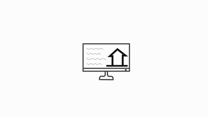 Fototapete - Computer monitor displaying wavy lines of text and an upward pointing arrow icon representing growth or progress