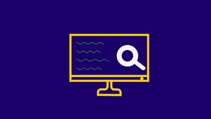Fototapete - Flat design illustration of a computer monitor displaying a magnifying glass and wavy lines on a dark blue background