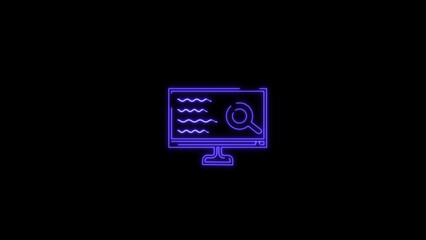 Fototapete - Neon glowing computer screen displaying a search icon and wavy lines representing data