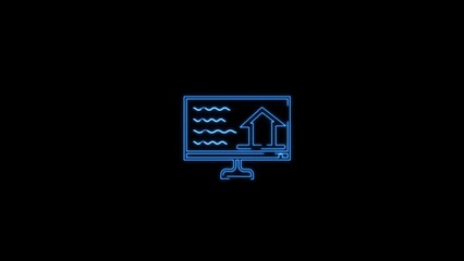 Fototapete - Digital presentation of a growing house icon with wavy lines representing data on a computer screen