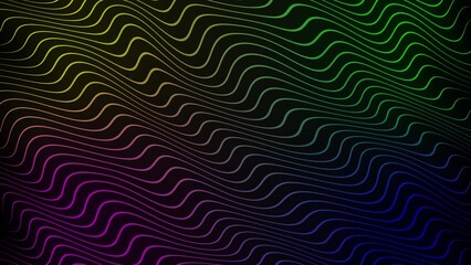 Poster - Abstract wavy lines with a vibrant rainbow gradient on a dark background