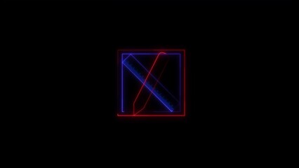 Leinwandbilder - Geometric design with glowing blue and red neon lines on a black background