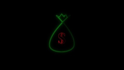 Poster - Glowing neon money bag with dollar sign in red and green on black background