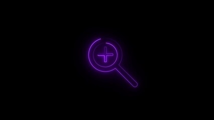 Aufkleber - Magnifying glass with a plus symbol in neon purple on a black background