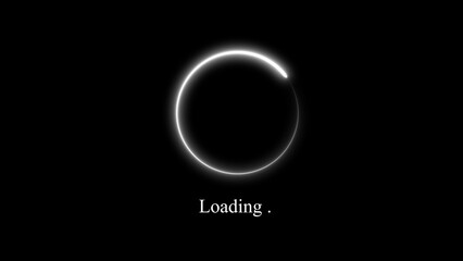 Poster - A glowing white circular progress indicator with the word loading displayed below against a black background