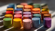 © Kunut - Colorful crayons arranged in grid on table, showcasing vibrant hues and artistic potential, creating cheerful atmosphere