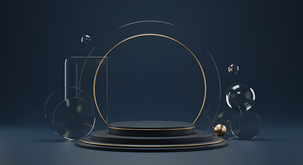 Aufkleber - Elegant abstract stage design with geometric shapes and gold accents, modern luxury