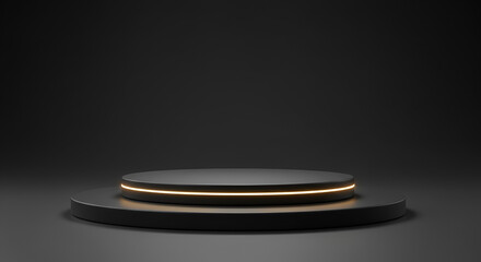 Poster - Elegant black podium with golden light ideal for product showcase and display